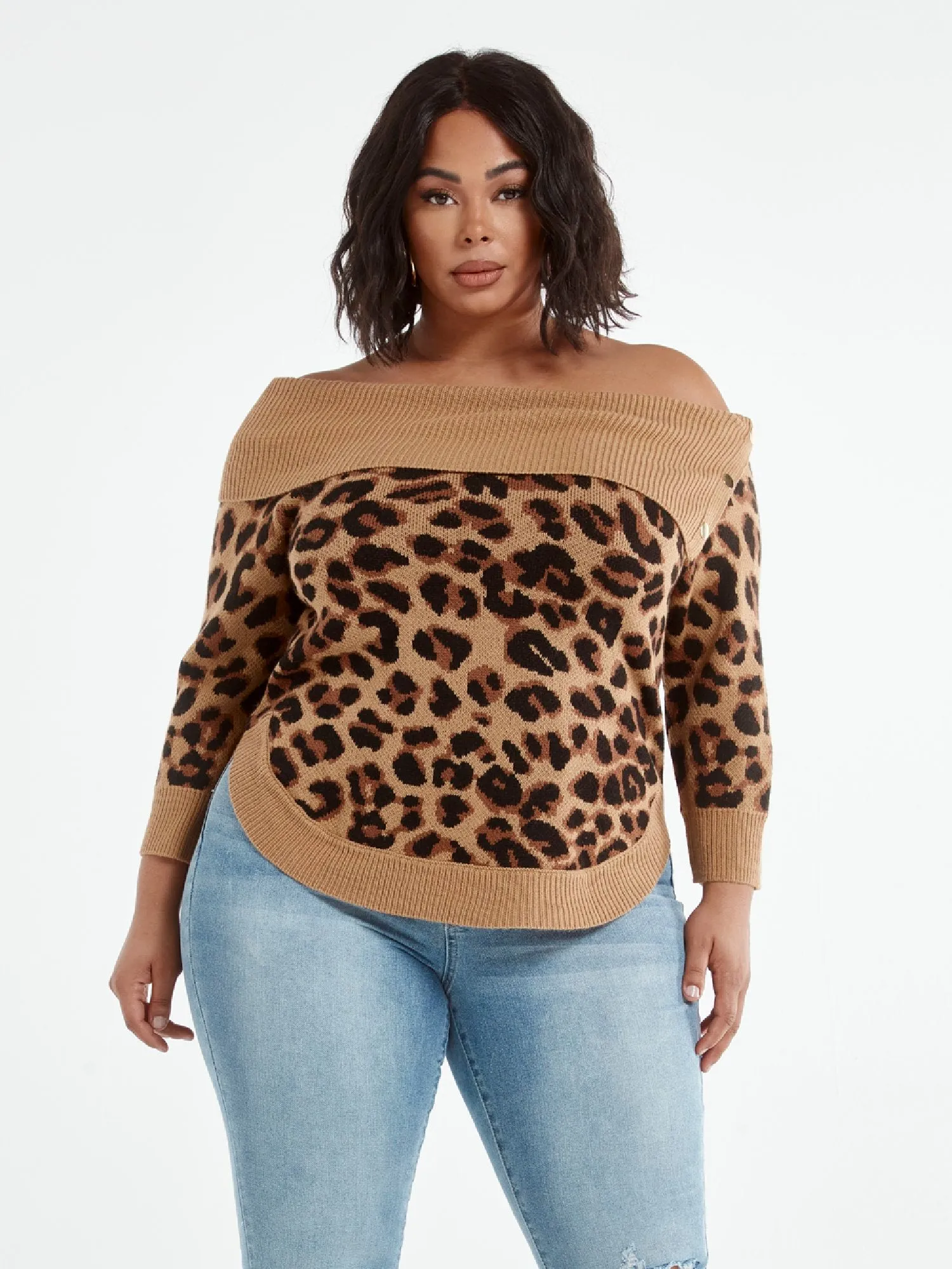 Amelia Leopard Print Split Collar Sweater