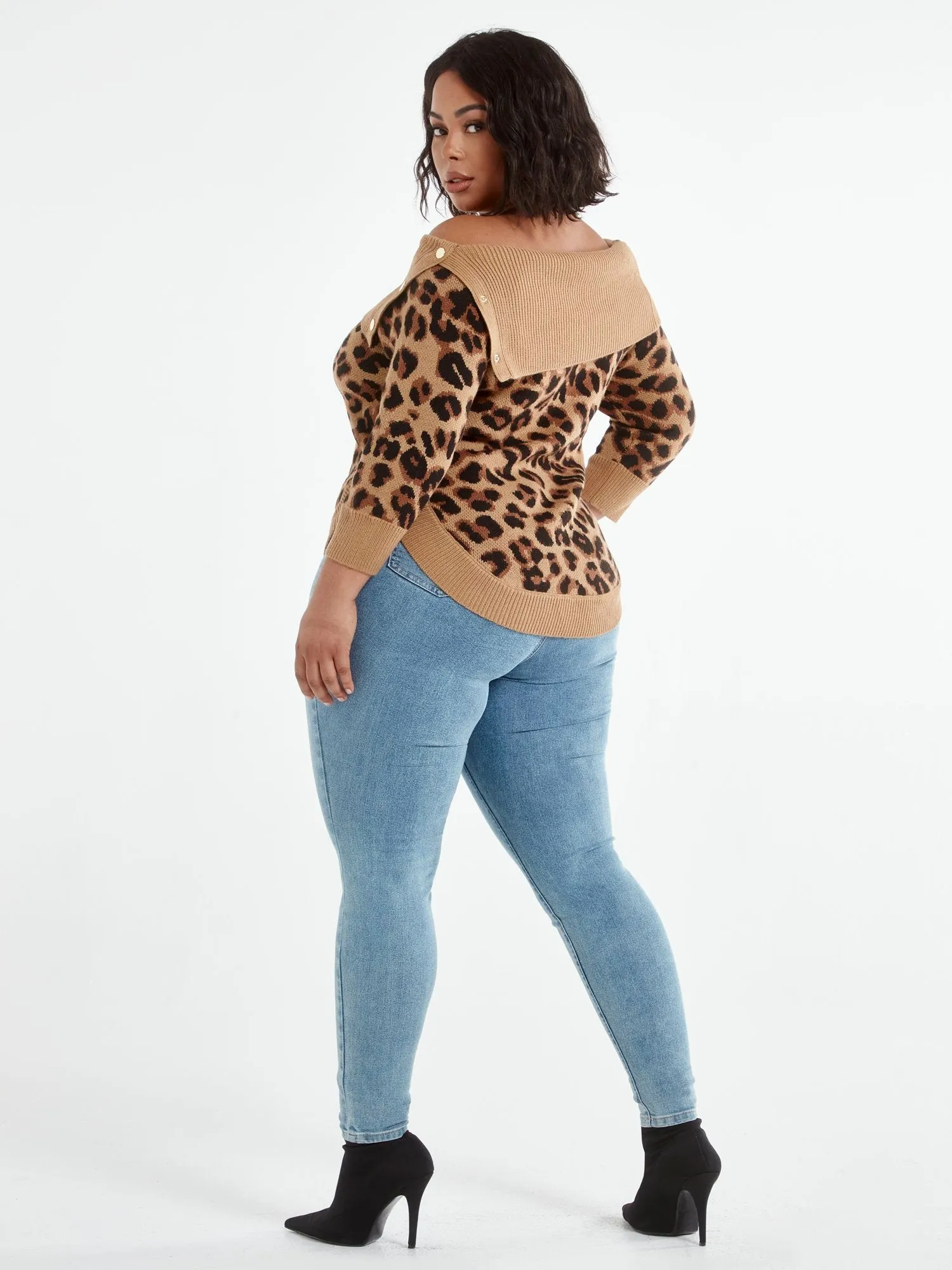 Amelia Leopard Print Split Collar Sweater