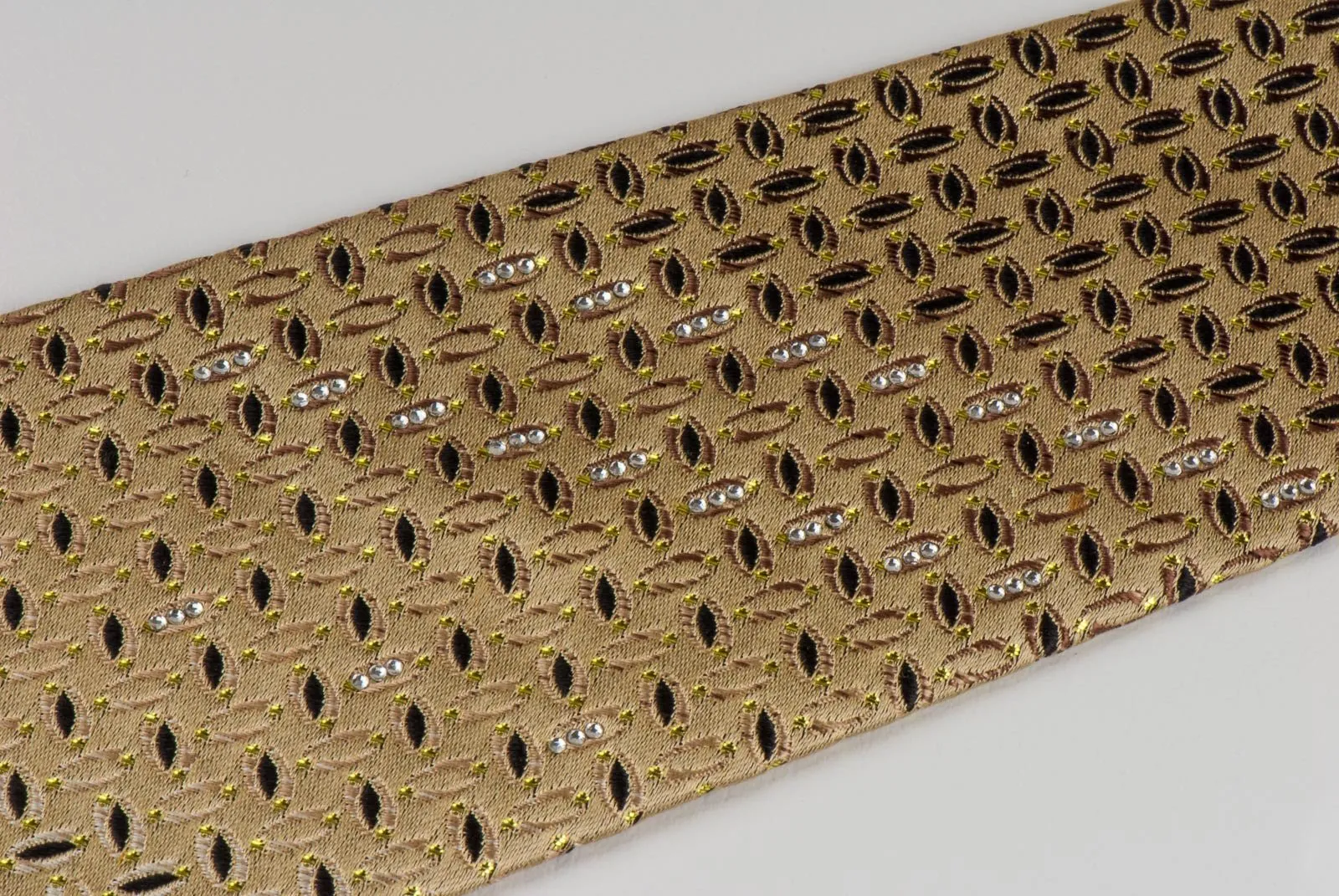 Austin Reed Men's Rhinestone Tie Ovals On Gold Silk With Yellow Sparkles