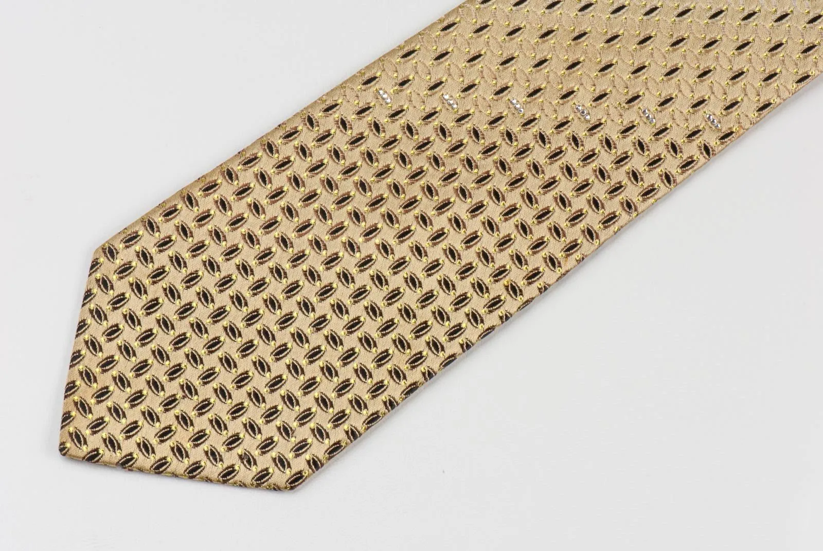 Austin Reed Men's Rhinestone Tie Ovals On Gold Silk With Yellow Sparkles