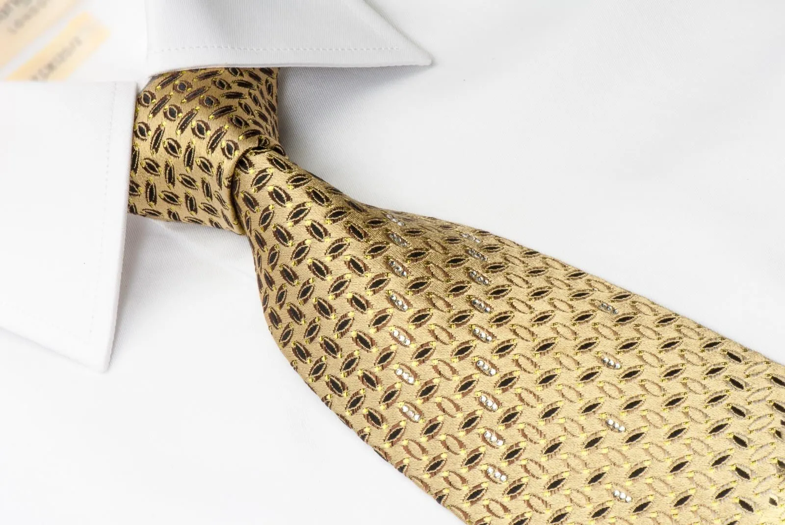 Austin Reed Men's Rhinestone Tie Ovals On Gold Silk With Yellow Sparkles