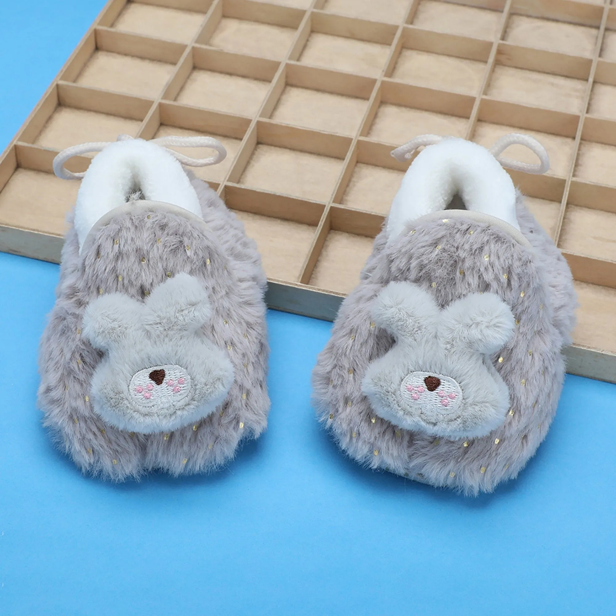 Baby Moo 3D Bunny Soft Slip-On Anti-Skid Plush Warm Booties - Grey