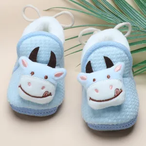 Baby Moo 3D Cow Soft Slip-On Anti-Skid Plush Warm Booties - Blue