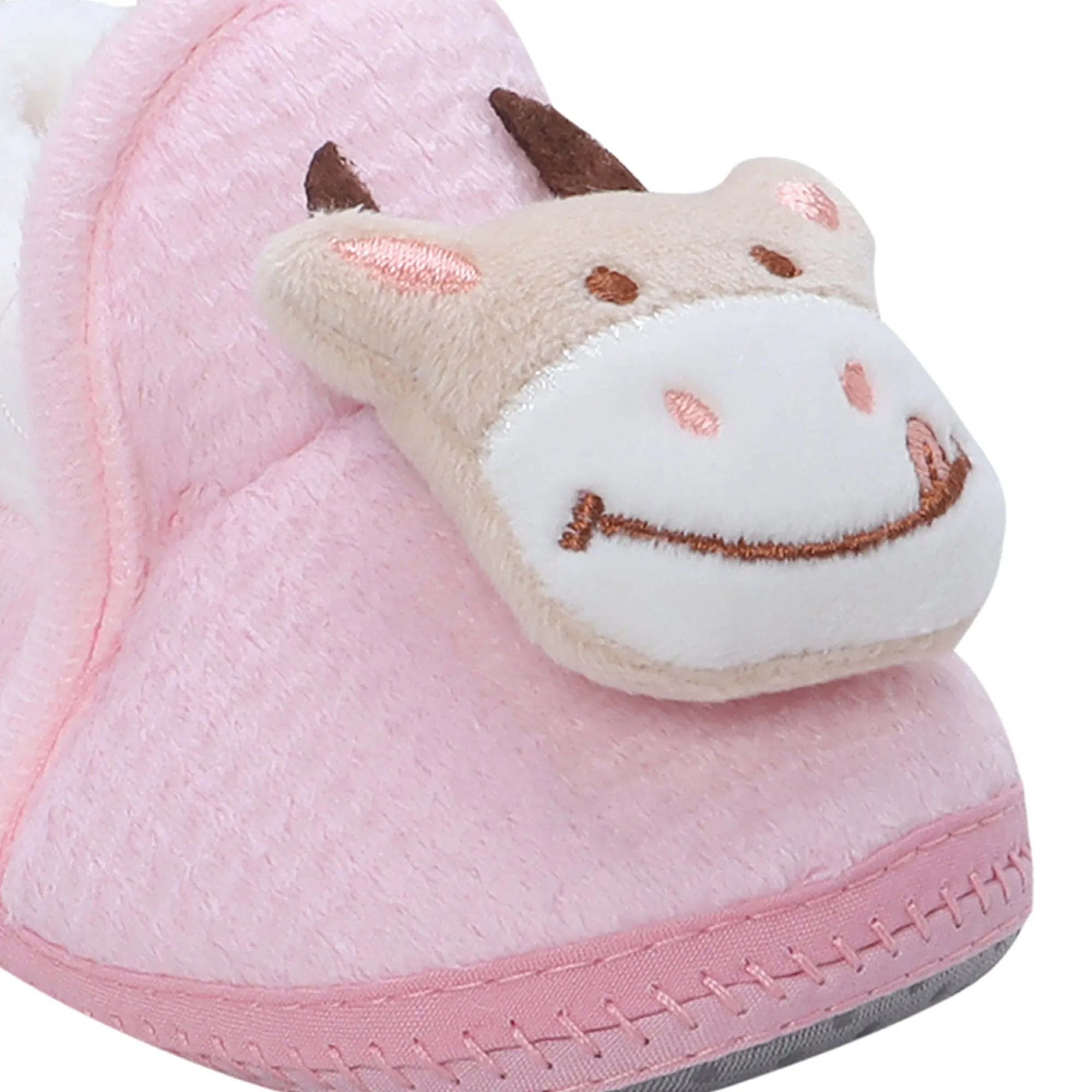 Baby Moo 3D Cow Soft Slip-On Anti-Skid Plush Warm Booties - Pink