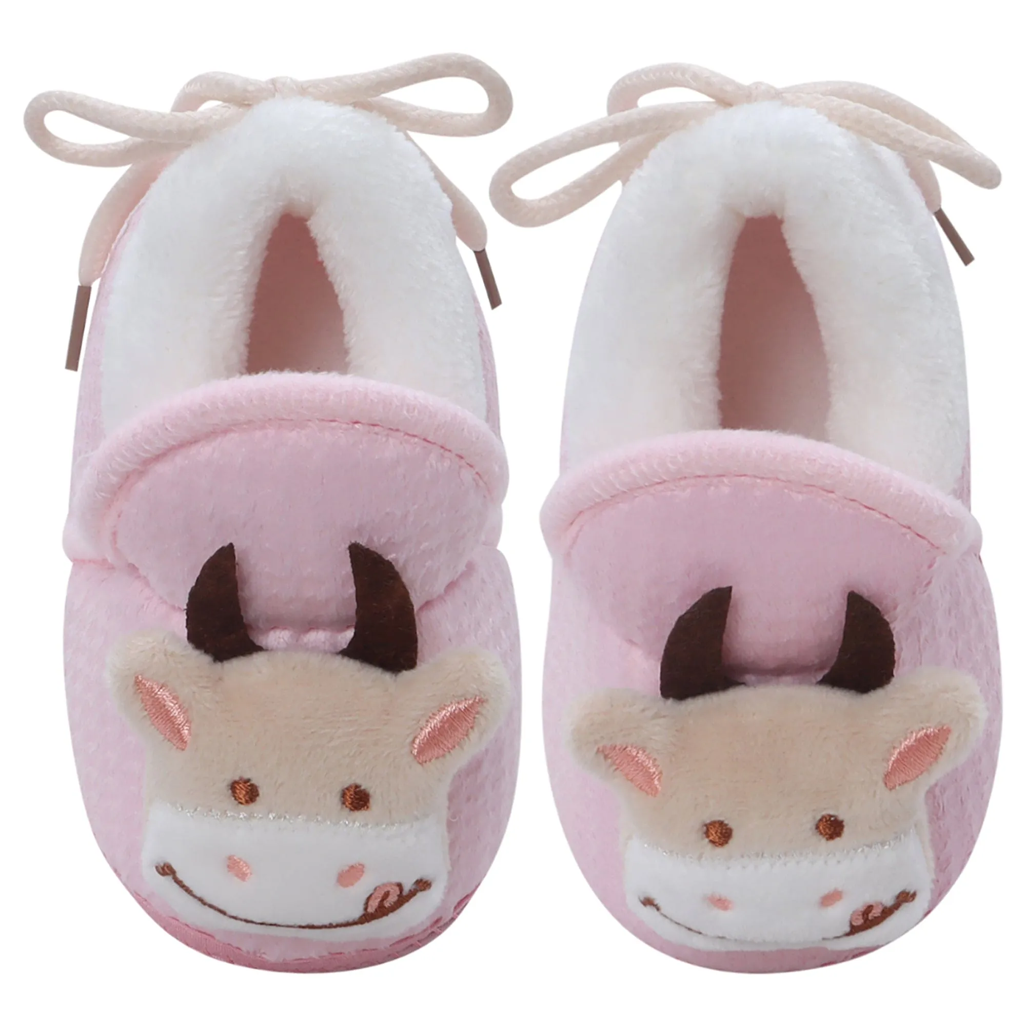 Baby Moo 3D Cow Soft Slip-On Anti-Skid Plush Warm Booties - Pink