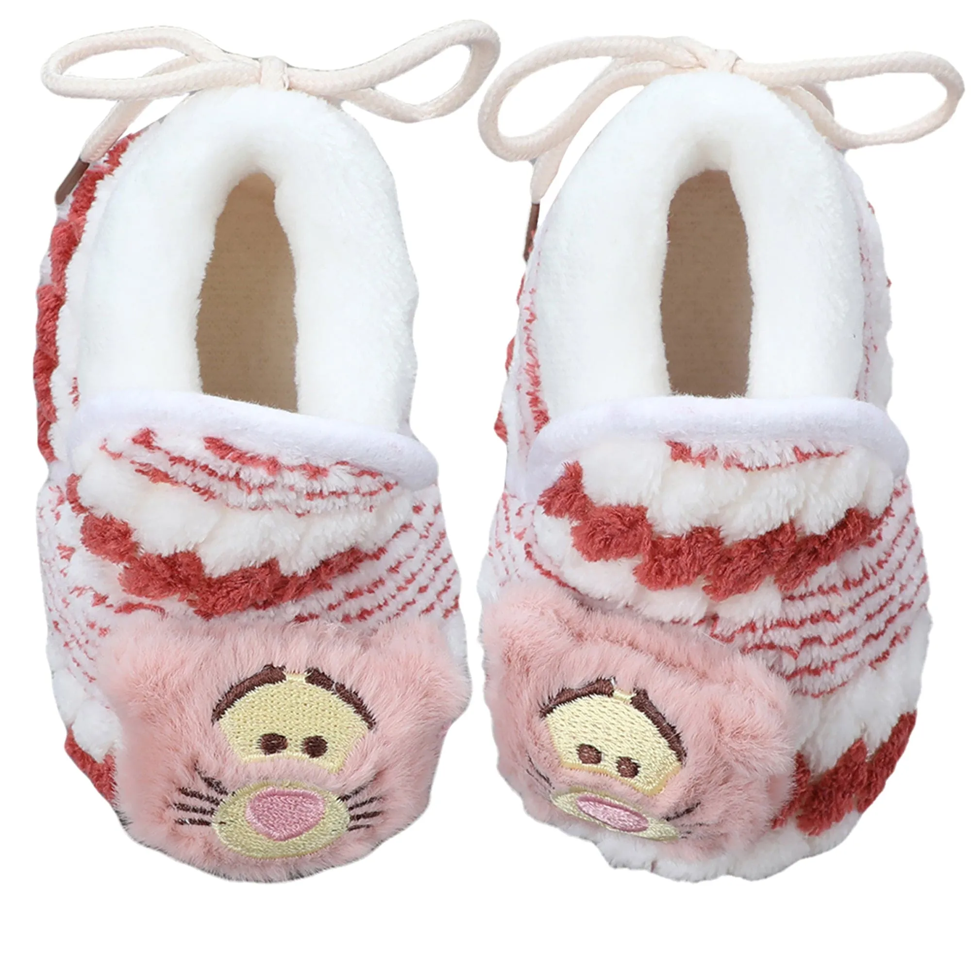 Baby Moo 3D Cub Striped Soft Slip-On Anti-Skid Plush Warm Booties - Maroon