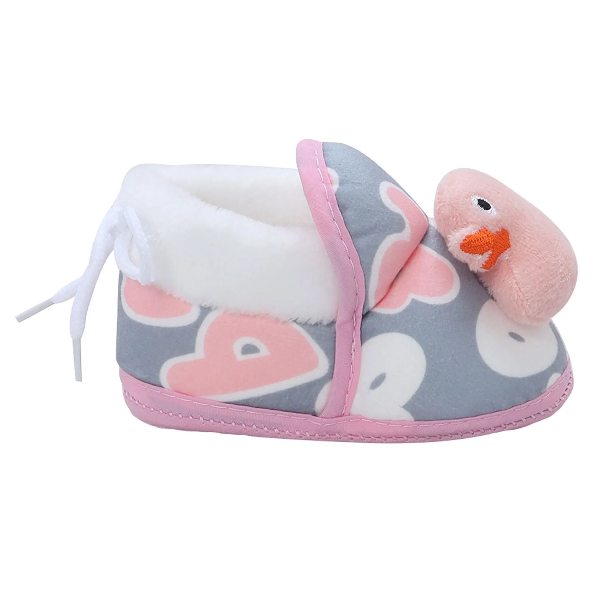 Baby Moo 3D Ducky Duck Soft Slip-On Anti-Skid Plush Warm Booties - Peach