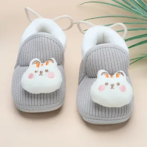 Baby Moo 3D Kitty Ribbed Soft Slip-On Anti-Skid Plush Warm Booties - Grey