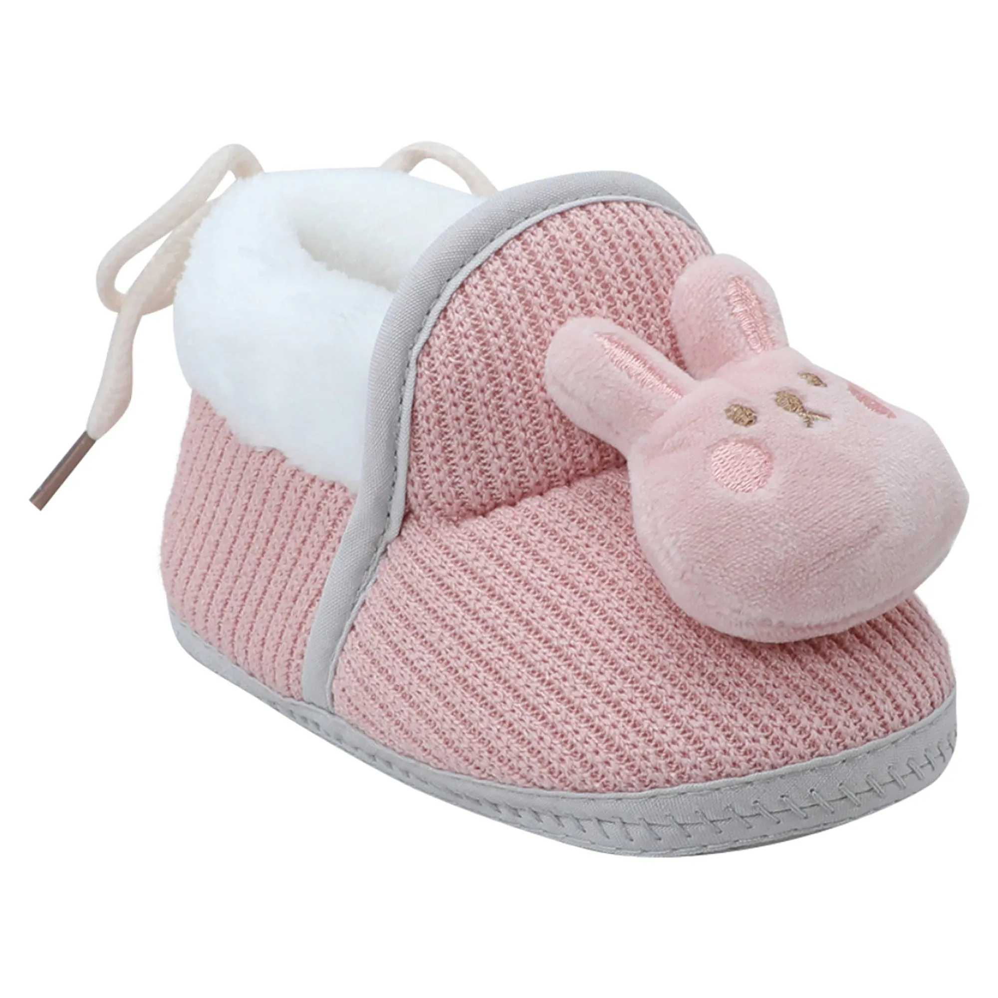 Baby Moo 3D Kitty Ribbed Soft Slip-On Anti-Skid Plush Warm Booties - Peach