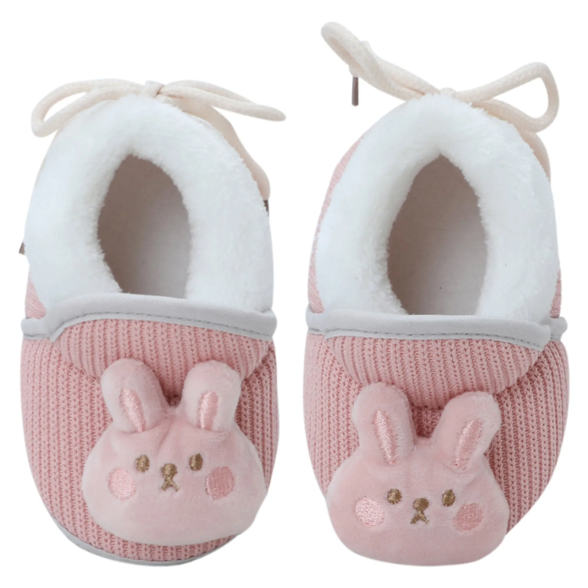 Baby Moo 3D Kitty Ribbed Soft Slip-On Anti-Skid Plush Warm Booties - Peach