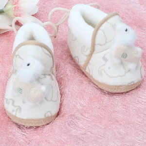 Baby Moo 3D Llama Elephant Prints Soft Slip-On Anti-Skid Plush Warm Booties - Beige