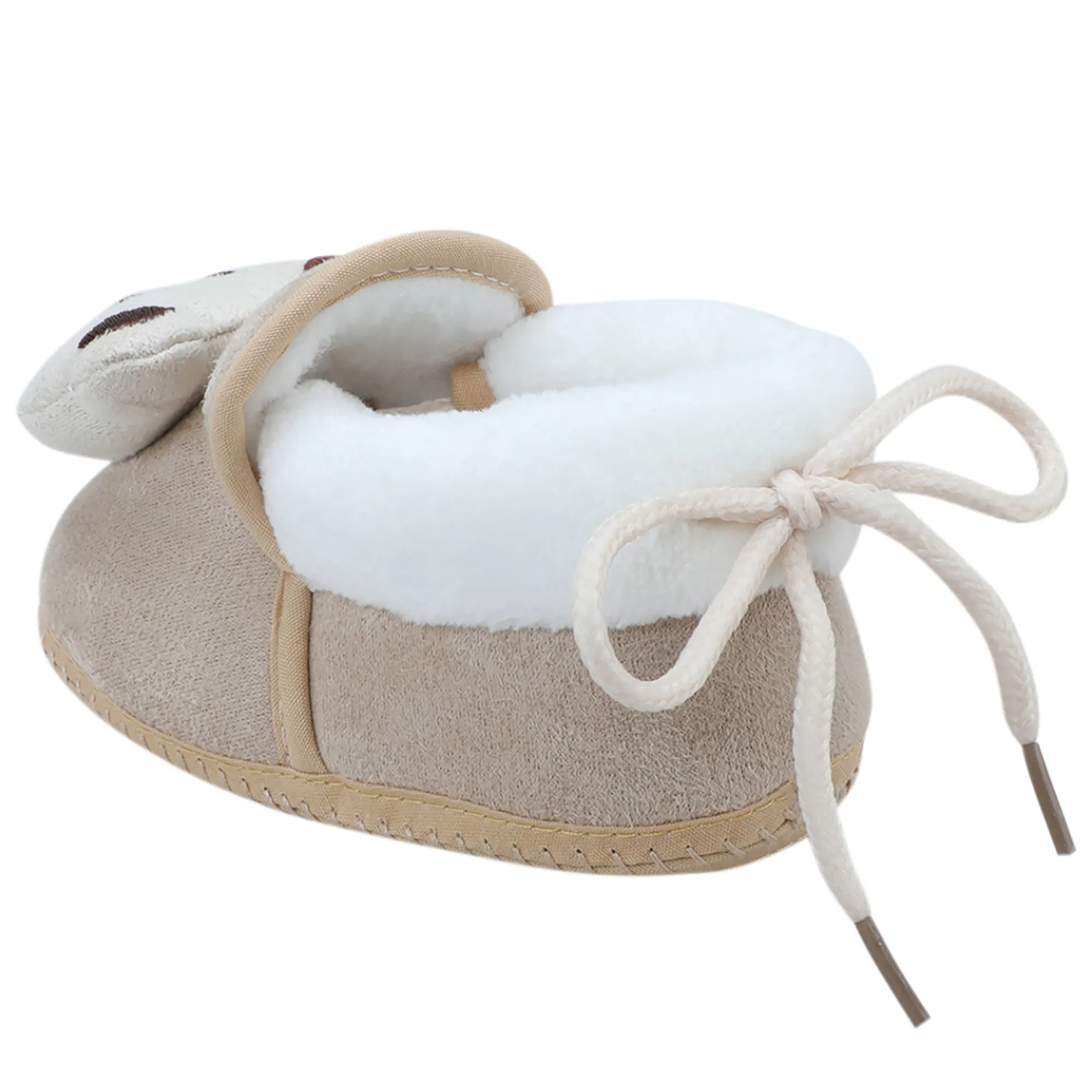 Baby Moo 3D Teddy Soft Slip-On Anti-Skid Plush Warm Booties - Beige