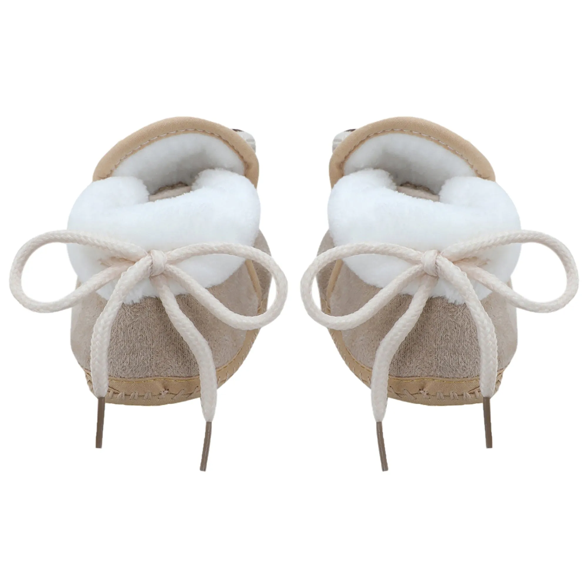 Baby Moo 3D Teddy Soft Slip-On Anti-Skid Plush Warm Booties - Beige