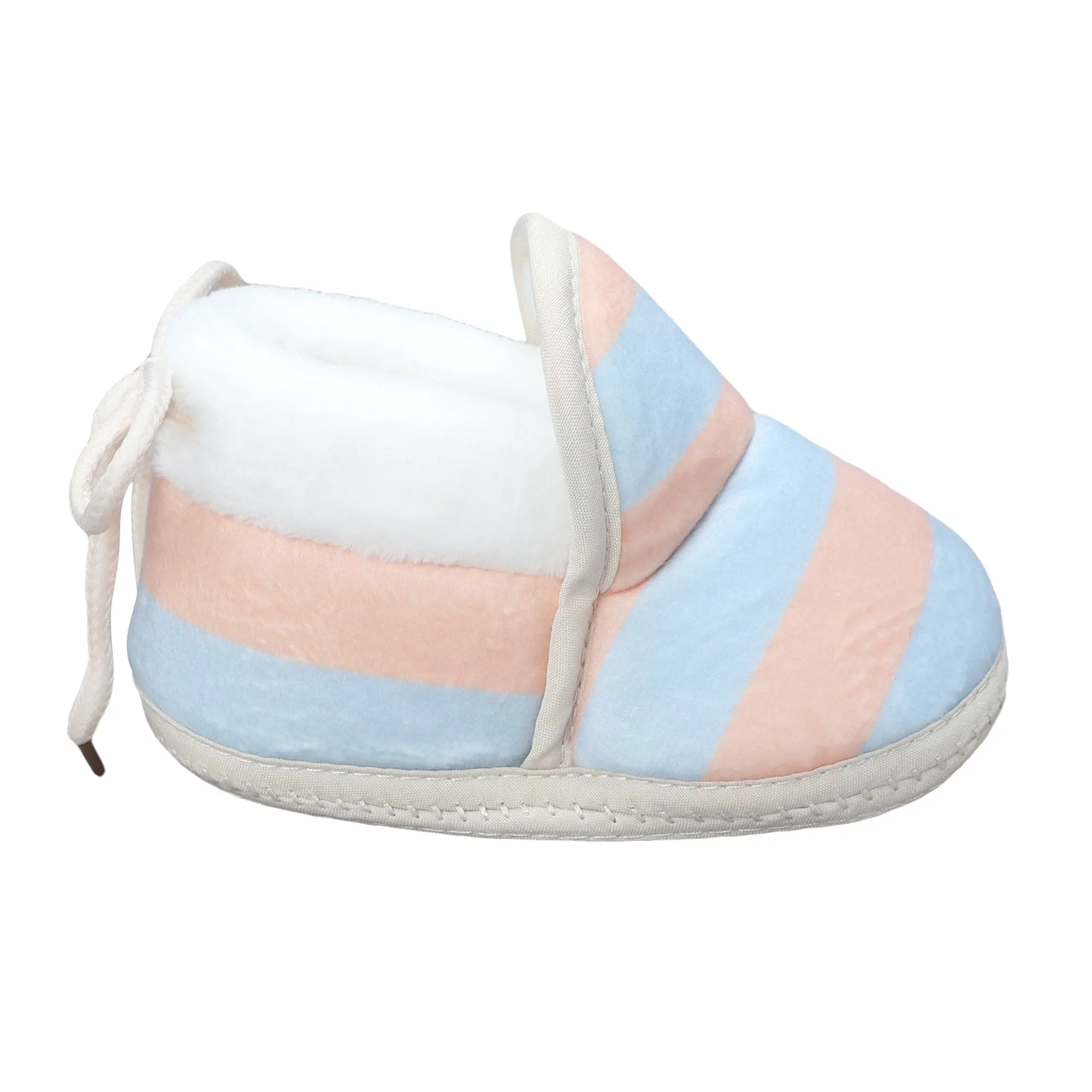 Baby Moo Broad Stripes Soft Slip-On Anti-Skid Plush Warm Booties - Peach