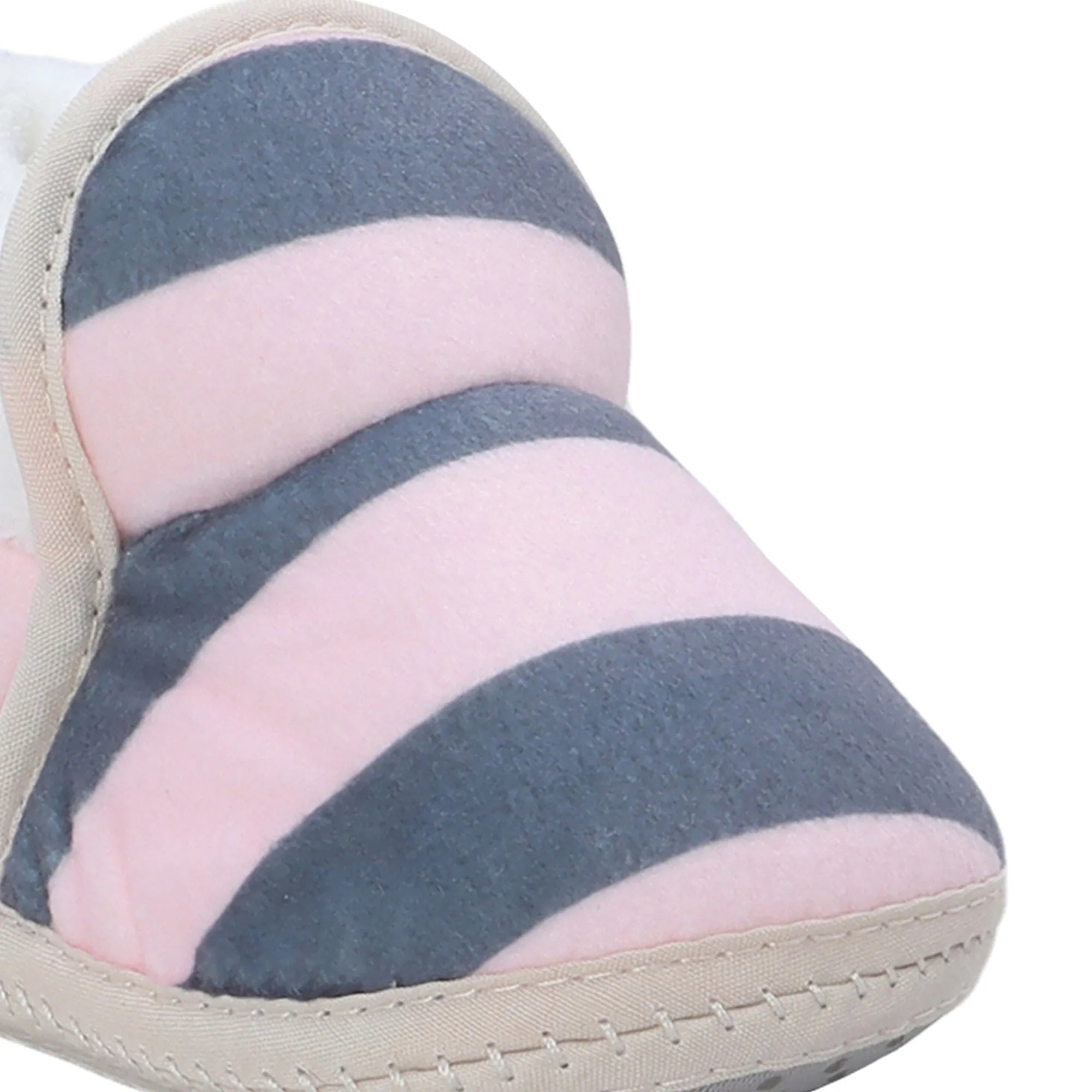 Baby Moo Broad Stripes Soft Slip-On Anti-Skid Plush Warm Booties - Pink