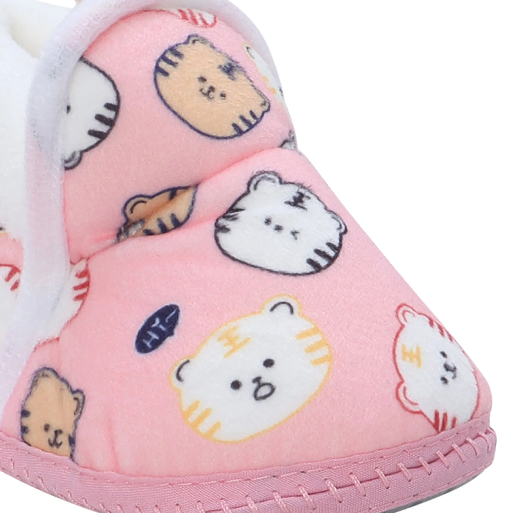 Baby Moo Kitty Face Printed Soft Slip-On Anti-Skid Plush Warm Booties - Pink