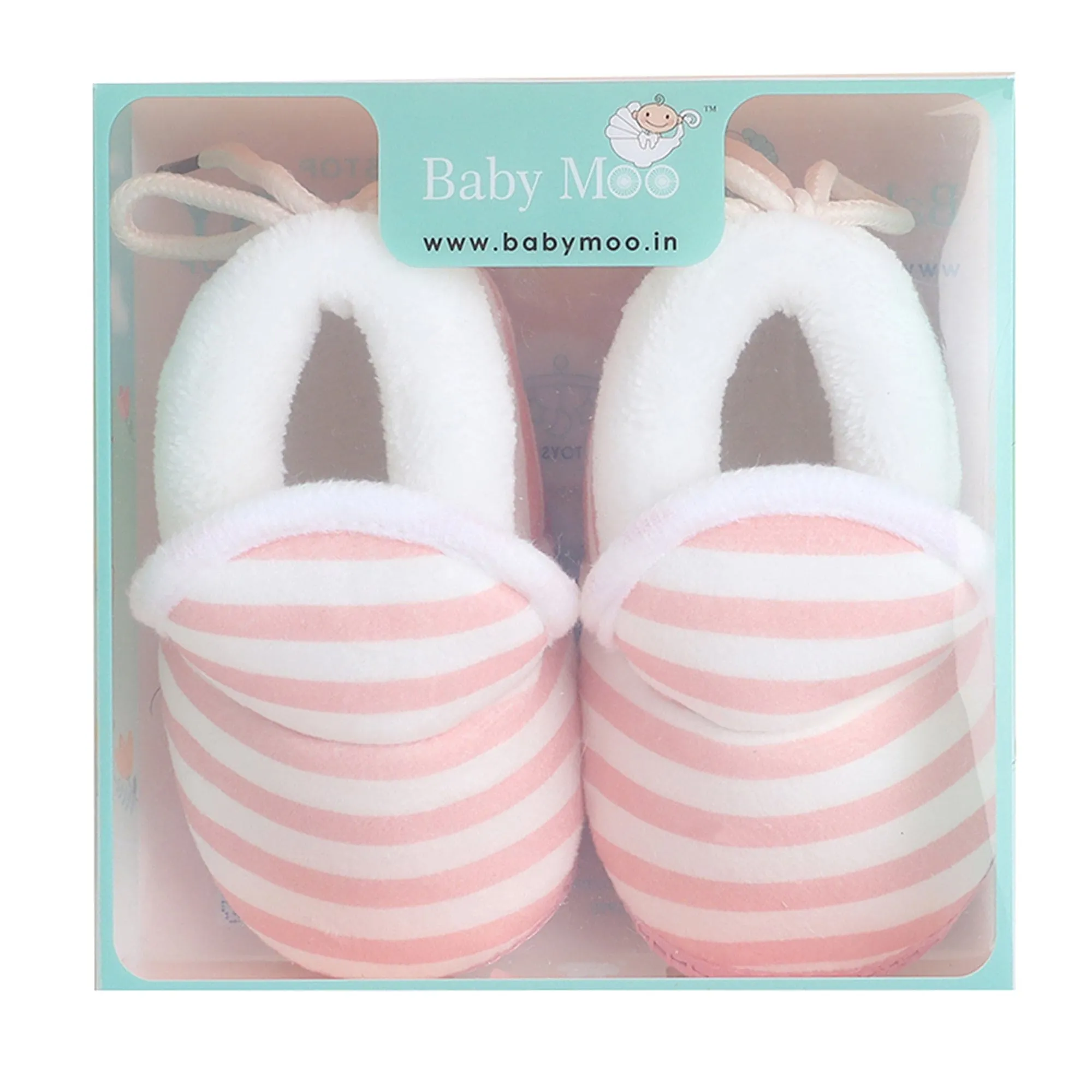 Baby Moo Striped Soft Slip-On Anti-Skid Plush Warm Booties - Peach