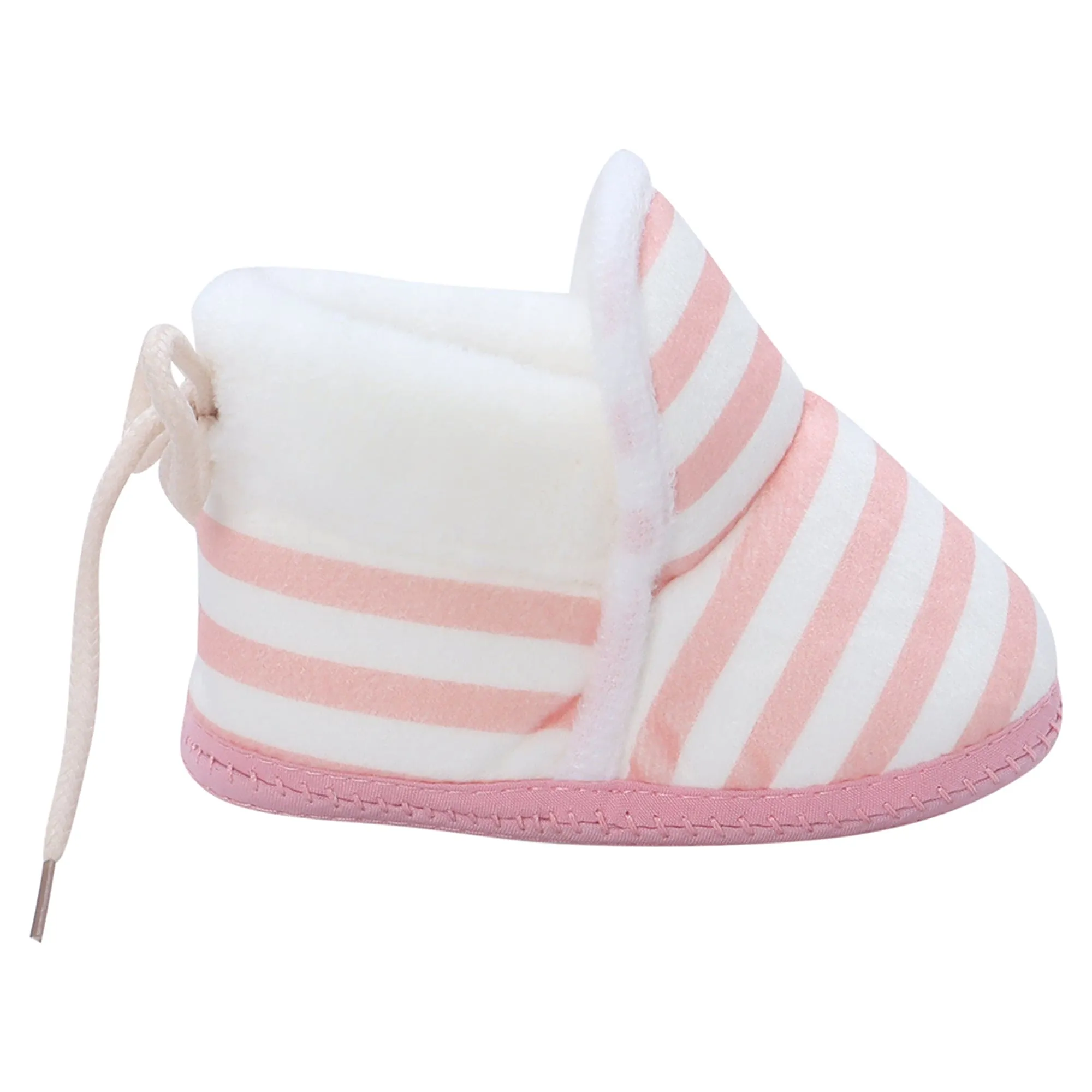 Baby Moo Striped Soft Slip-On Anti-Skid Plush Warm Booties - Peach