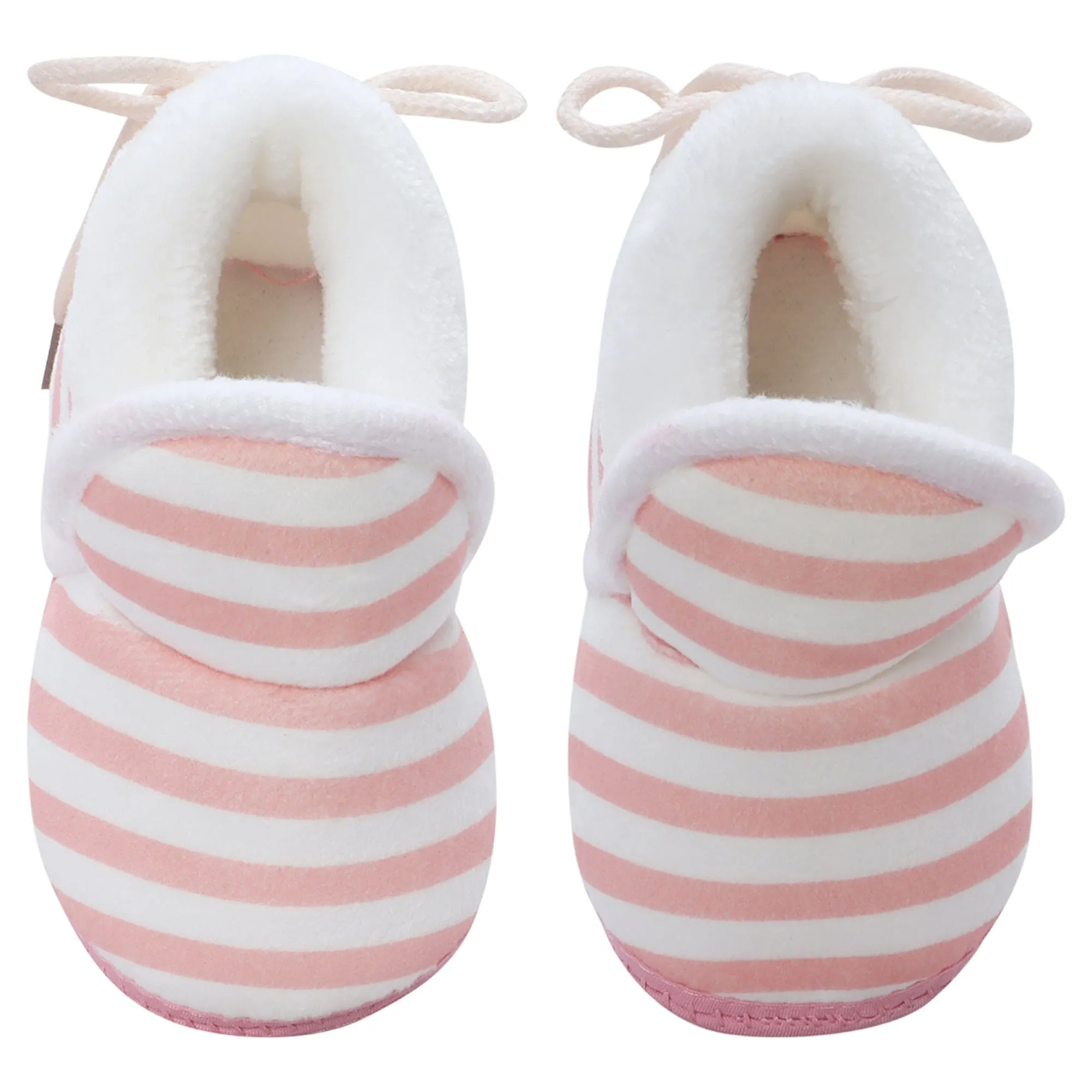 Baby Moo Striped Soft Slip-On Anti-Skid Plush Warm Booties - Peach