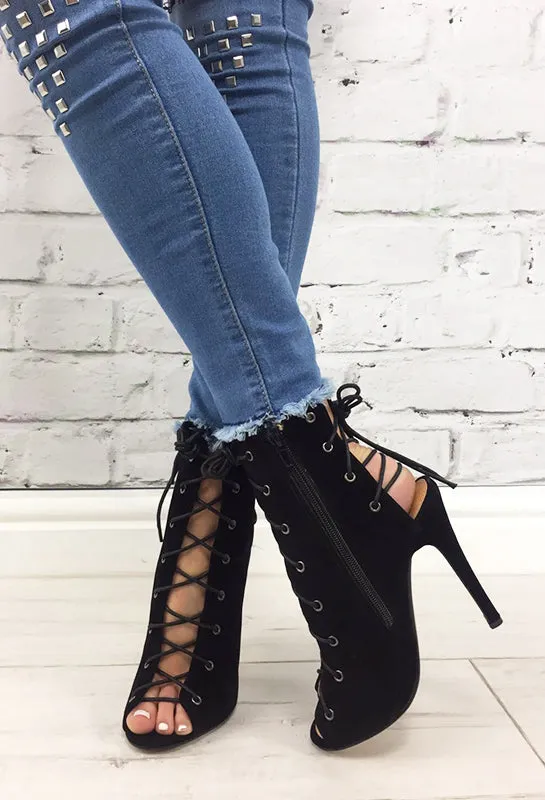 Black Suedette Michaela Lace Up Booties