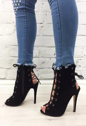 Black Suedette Michaela Lace Up Booties