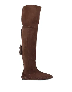 CELINE high suede boots with tassels, brown