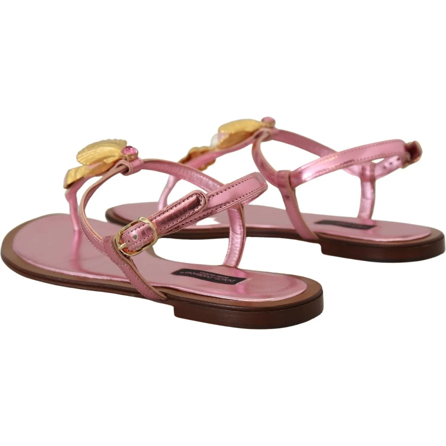 Dolce & Gabbana Chic Pink Leather Sandals with Exquisite Embellishment