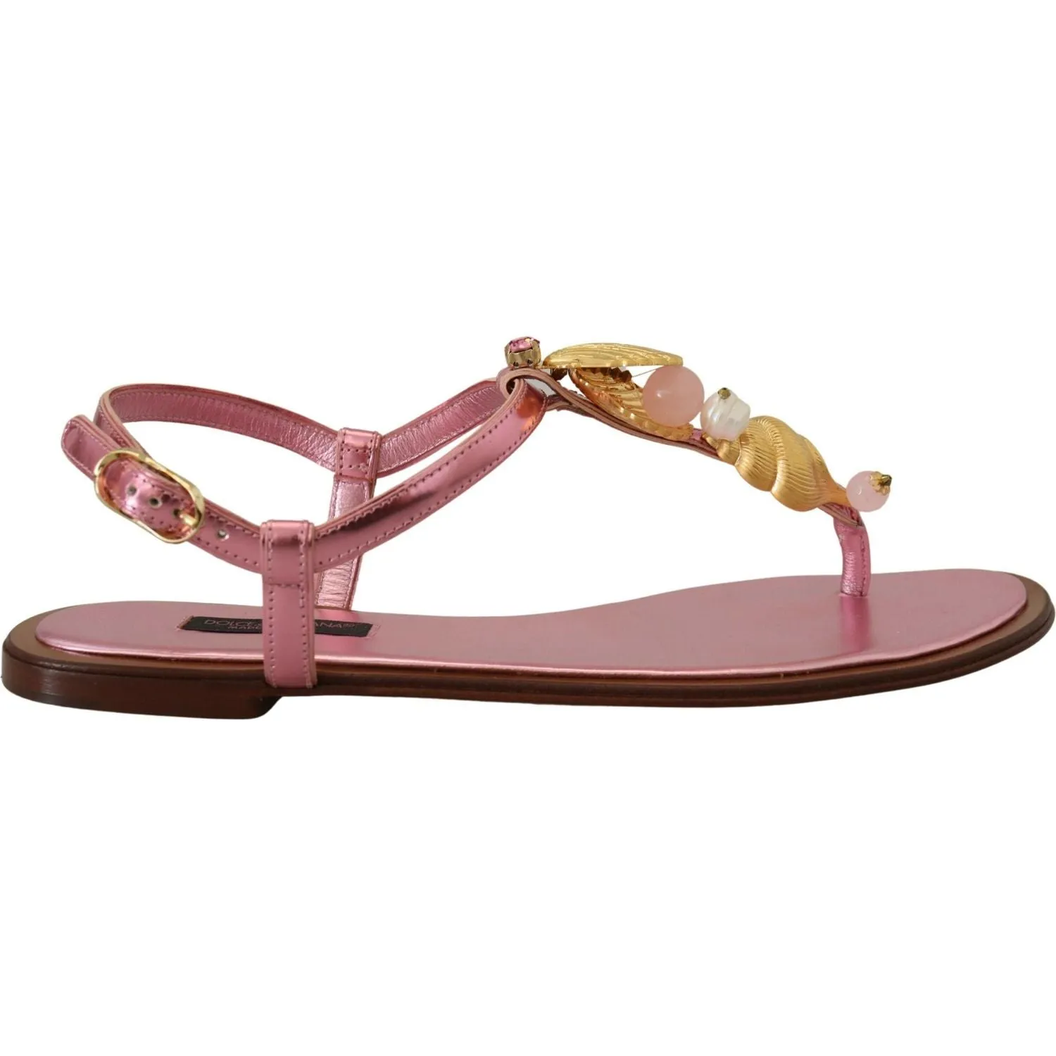 Dolce & Gabbana Chic Pink Leather Sandals with Exquisite Embellishment