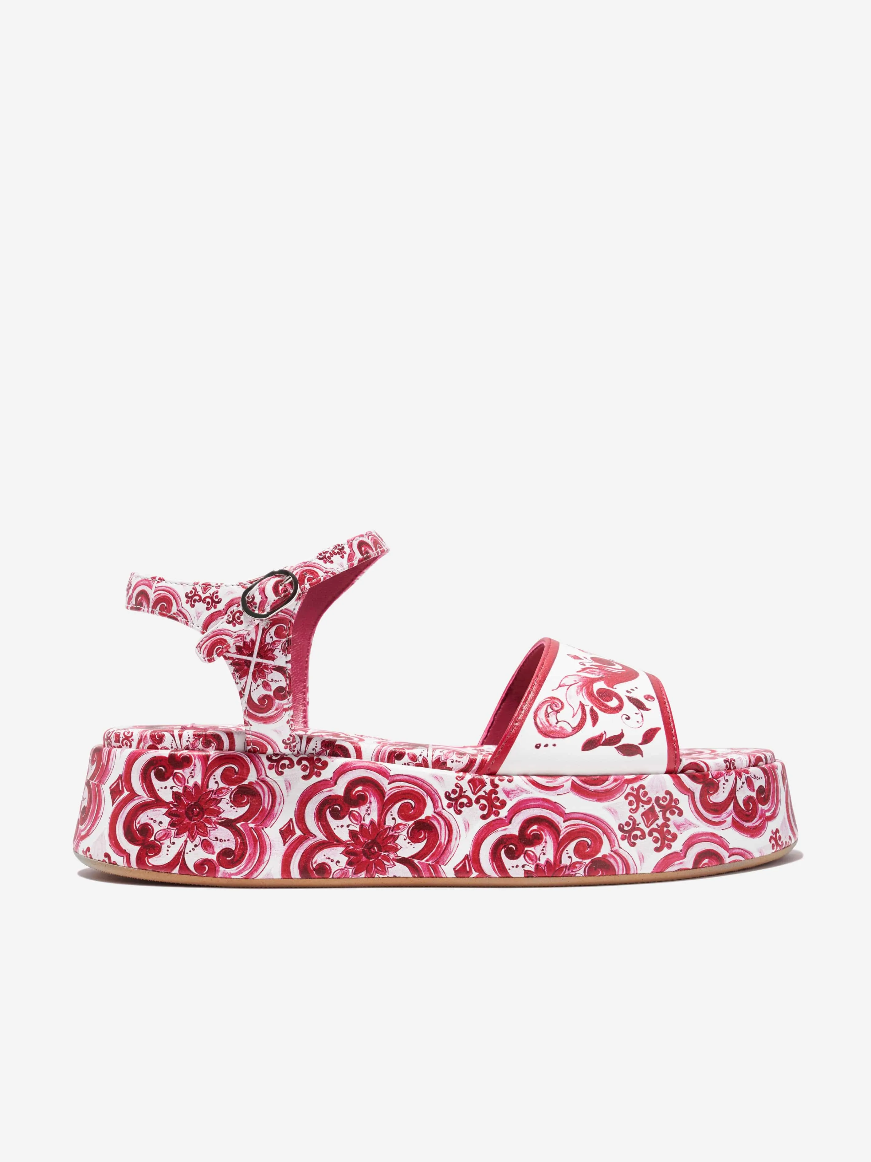 Dolce & Gabbana Girls Caltagirone Leather Sandals in Whi