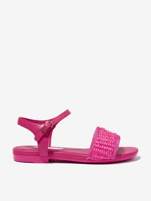 Dolce & Gabbana Girls Leather Logo Sandals in Pink