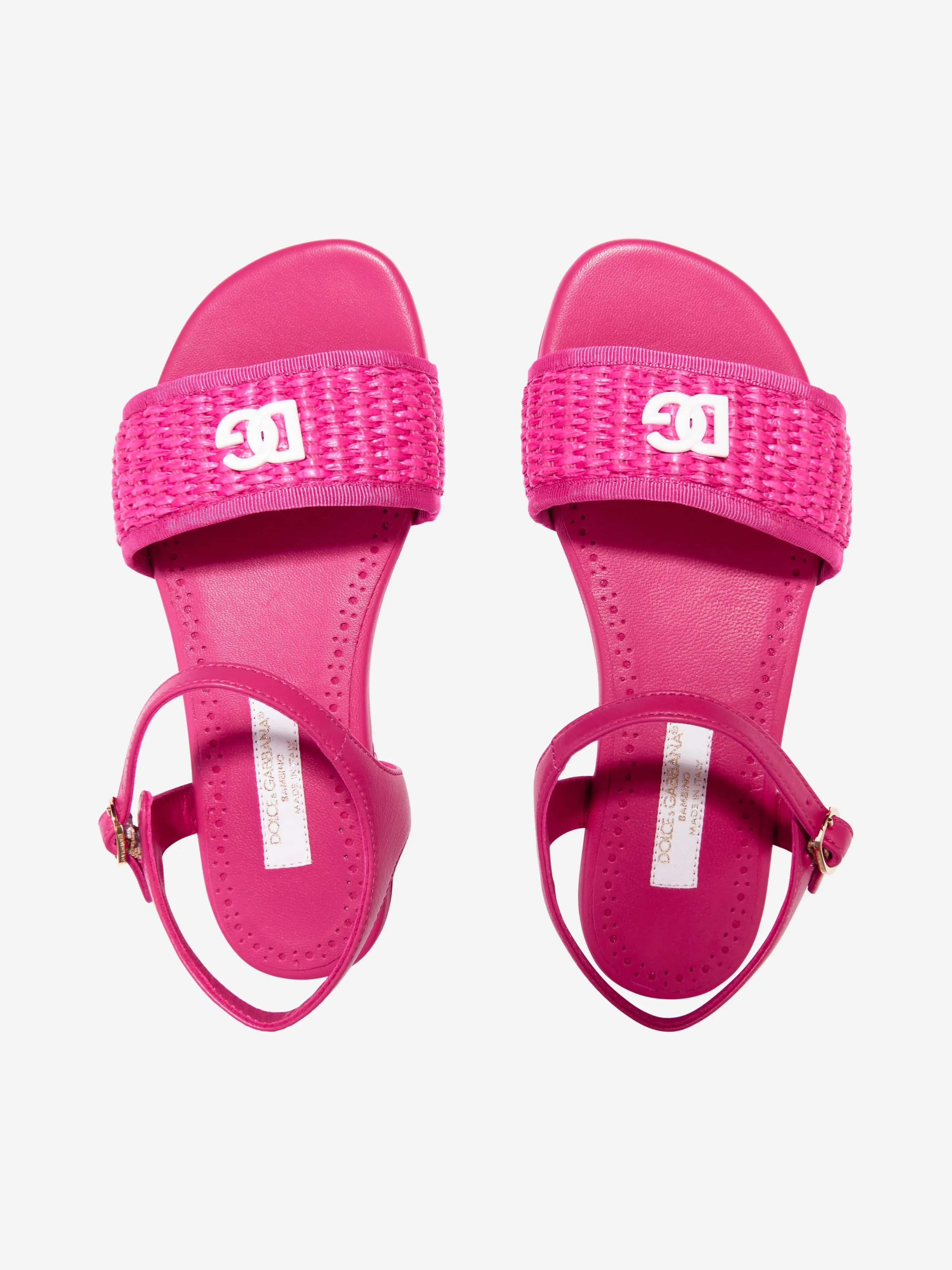 Dolce & Gabbana Girls Leather Logo Sandals in Pink