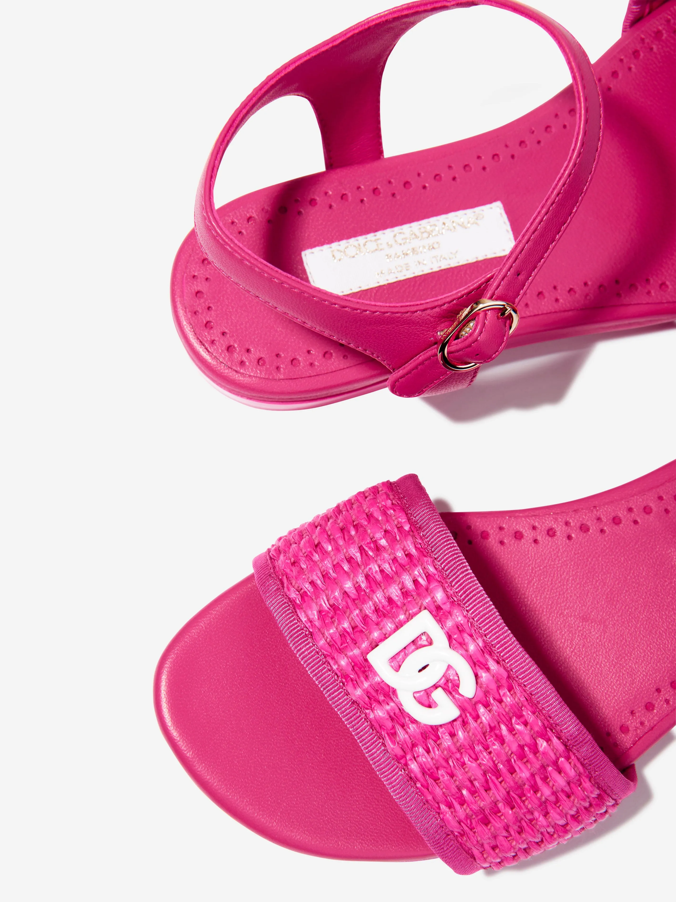 Dolce & Gabbana Girls Leather Logo Sandals in Pink