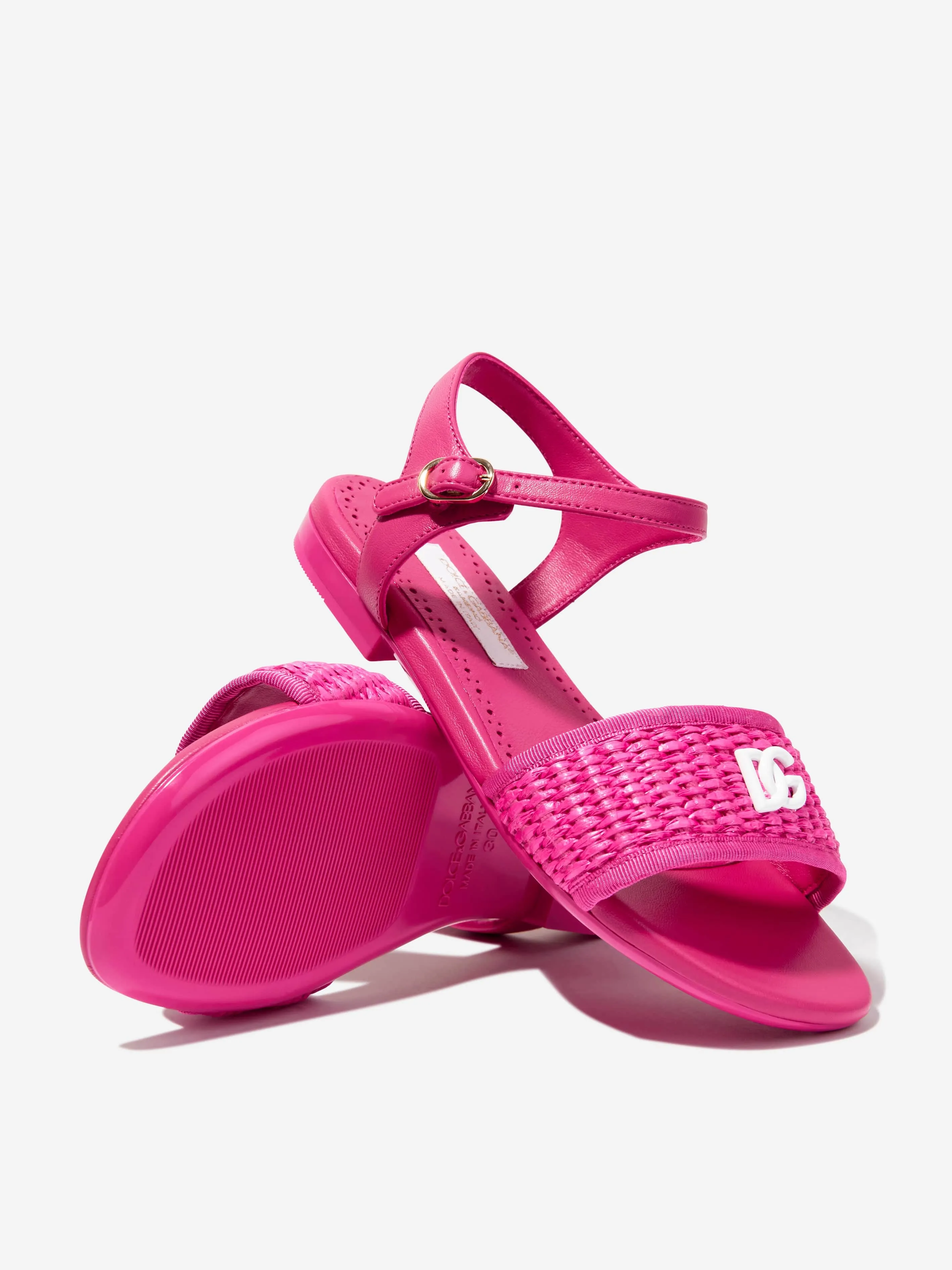 Dolce & Gabbana Girls Leather Logo Sandals in Pink