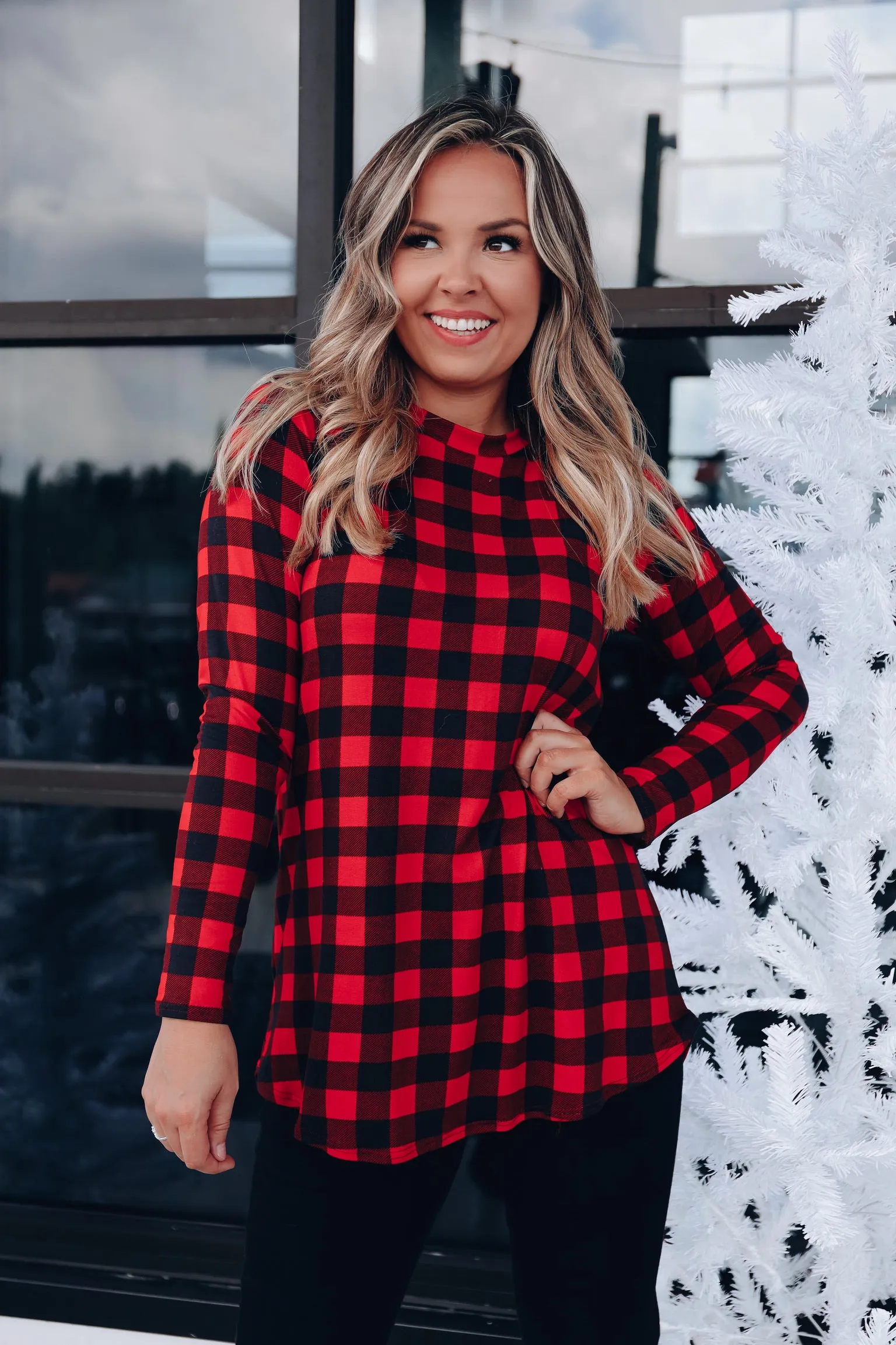 Downhome Feelings Plaid Top - Red