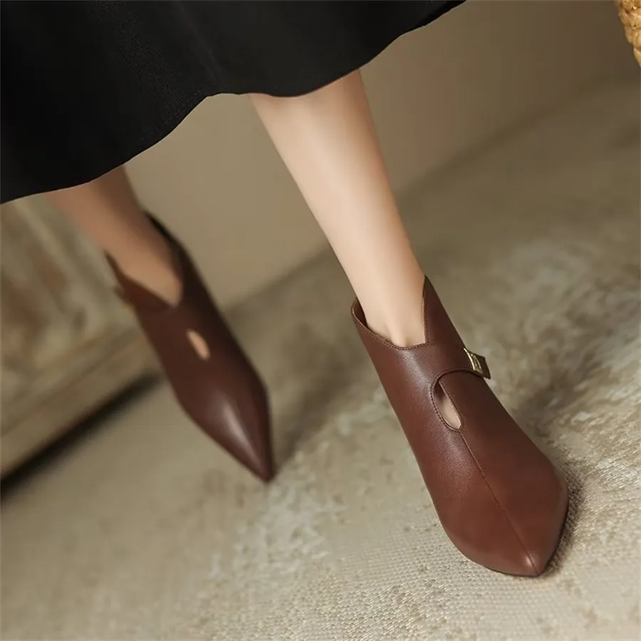 Elegant Cow Leather Pointed Toe Cone Heel Boots