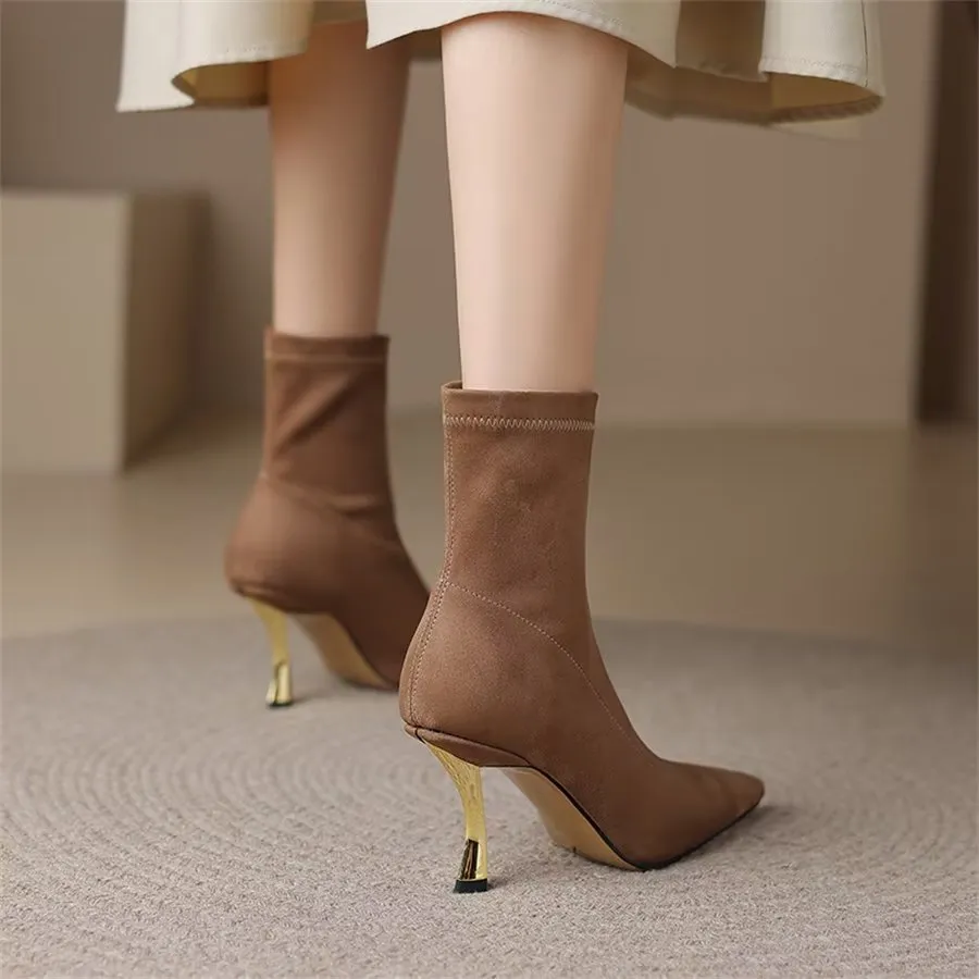 Elegant Cow Leather Pointed Toe Front Zipper Boots