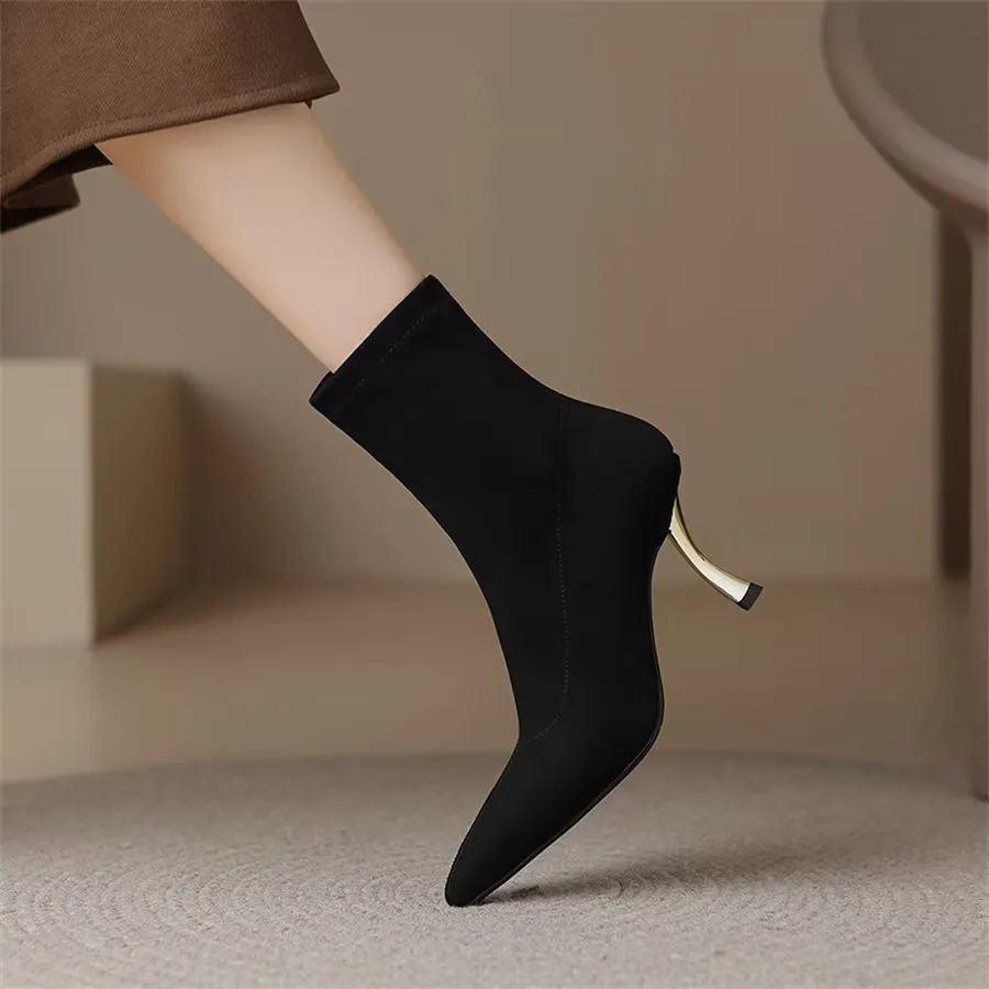 Elegant Cow Leather Pointed Toe Front Zipper Boots