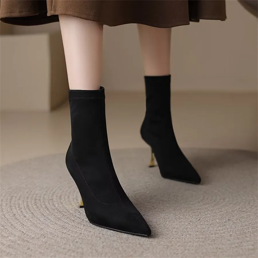 Elegant Cow Leather Pointed Toe Front Zipper Boots