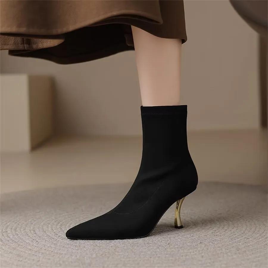 Elegant Cow Leather Pointed Toe Front Zipper Boots