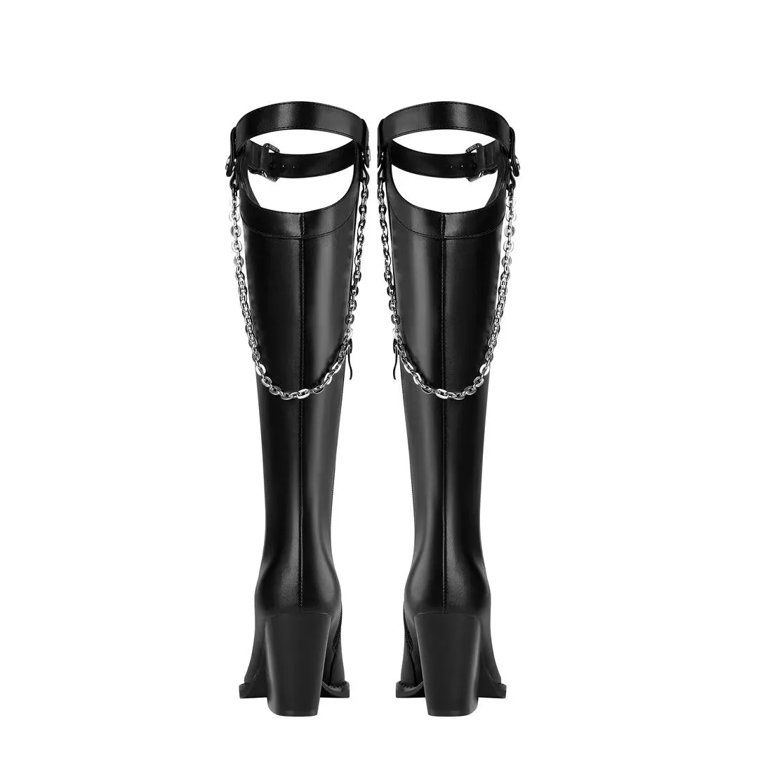 Elegant Crystal Pointed Toe Block Heel Boots