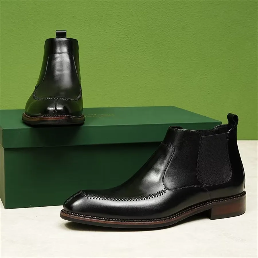 Elegant Leather Square Toe Chelsea Ankle Boots