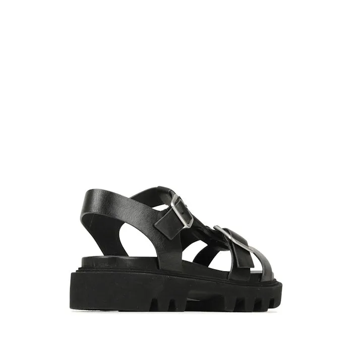 EOS Womens Flic Chunky Look Leather Sandal Black