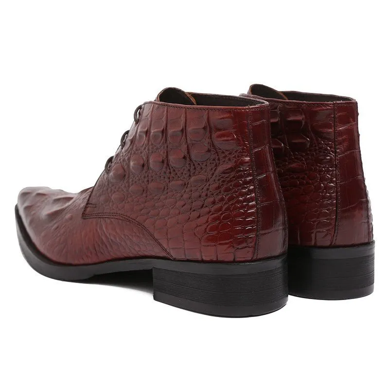 Exotic CrocLeather Pointed Toe Desert Ankle Boots