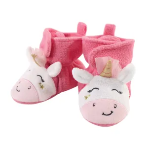 Hudson Baby Cozy Fleece Booties, Pink Star Unicorn