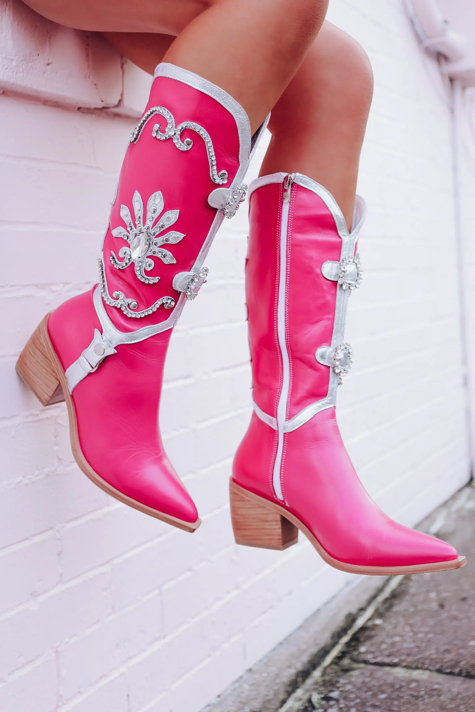 Jolene Embellished Cowgirl Boots - Pink