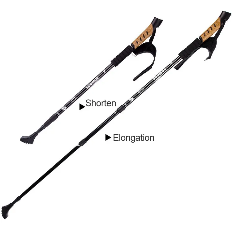 KODENOR Outdoor Mountaineering Portable Foldable Aluminium Alloy Straight Handle Alpenstocks Trekking Poles, Length : 66-135CM (Black)