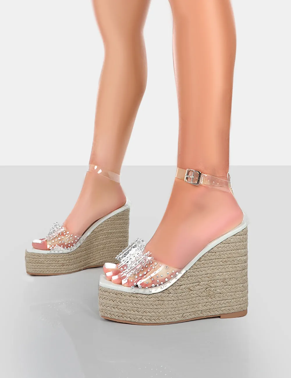 Ocean Beach White Patent Bow Platform Wedge Heels