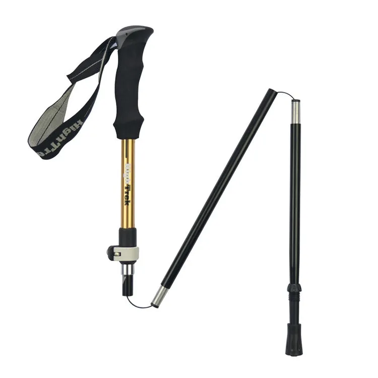 Outdoor Mountaineering Portable Foldable Ultra light Aluminium Alloy Alpenstocks Trekking Poles, Length : 35-125CM (Gold)