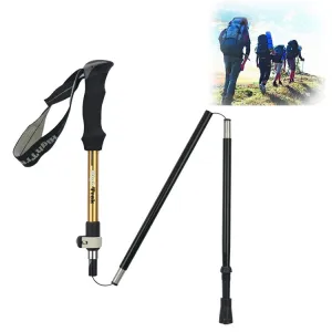 Outdoor Mountaineering Portable Foldable Ultra light Aluminium Alloy Alpenstocks Trekking Poles, Length : 35-125CM (Gold)