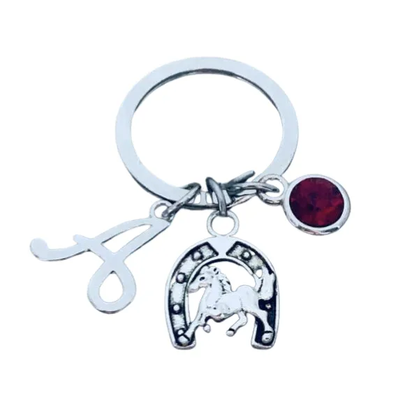 Personalized Horse Keychain with Birthstone & Letter Charm